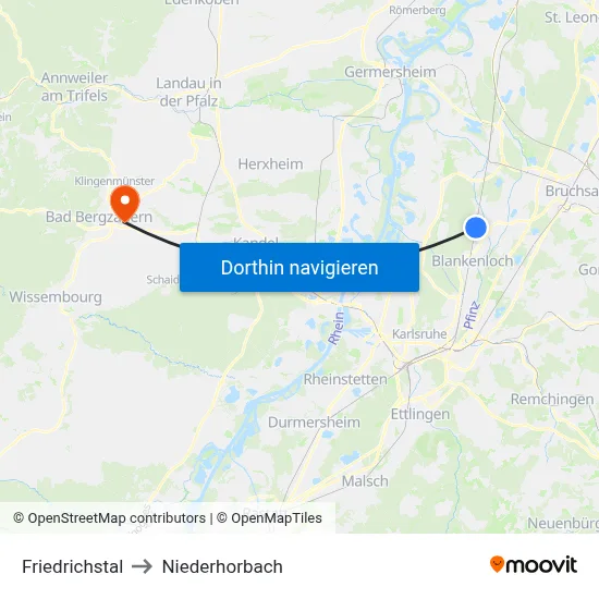 Friedrichstal to Niederhorbach map