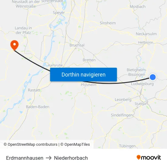 Erdmannhausen to Niederhorbach map