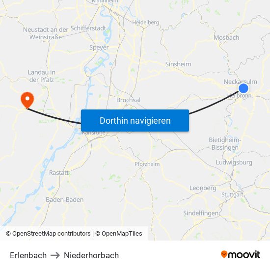 Erlenbach to Niederhorbach map