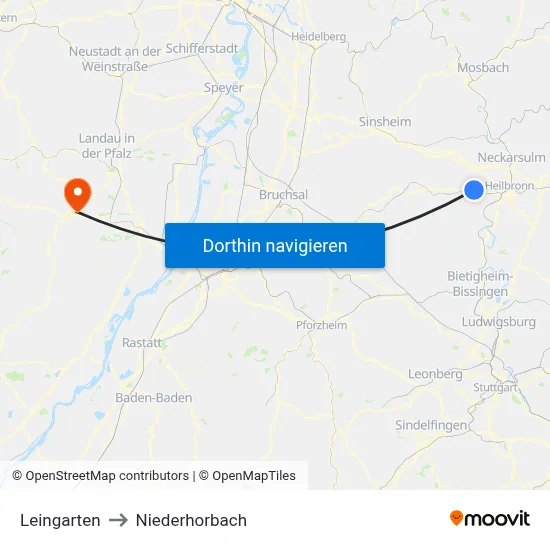 Leingarten to Niederhorbach map