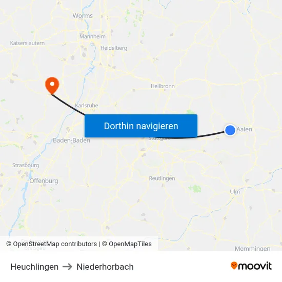 Heuchlingen to Niederhorbach map