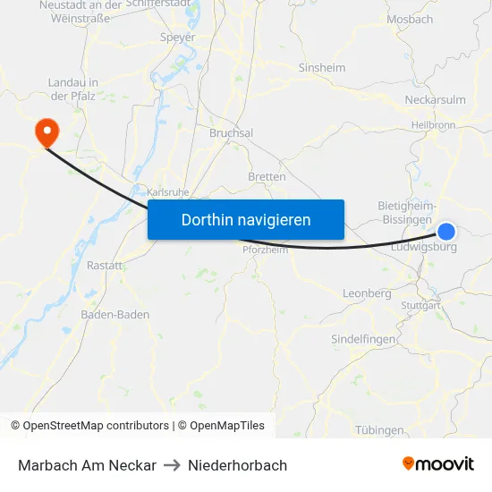 Marbach Am Neckar to Niederhorbach map