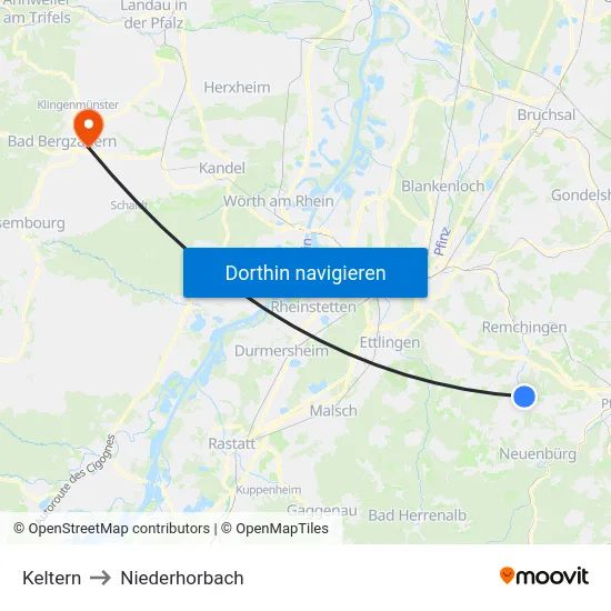 Keltern to Niederhorbach map
