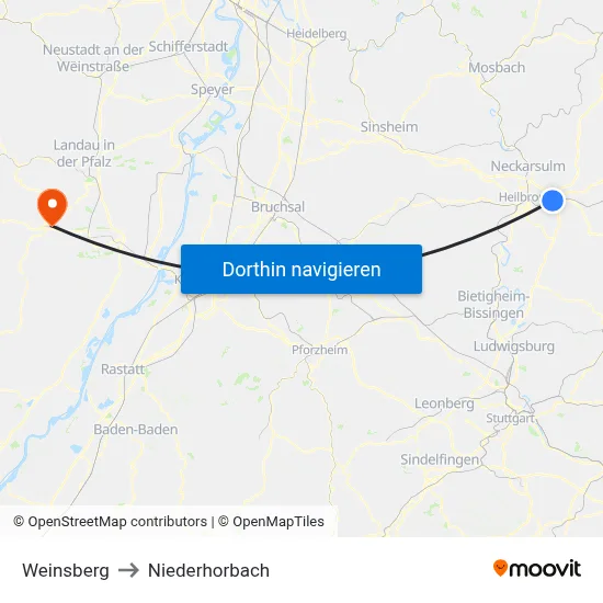 Weinsberg to Niederhorbach map