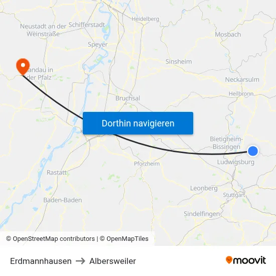 Erdmannhausen to Albersweiler map