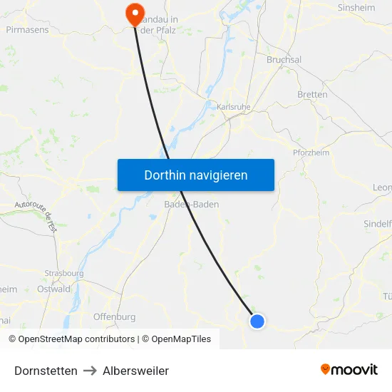 Dornstetten to Albersweiler map