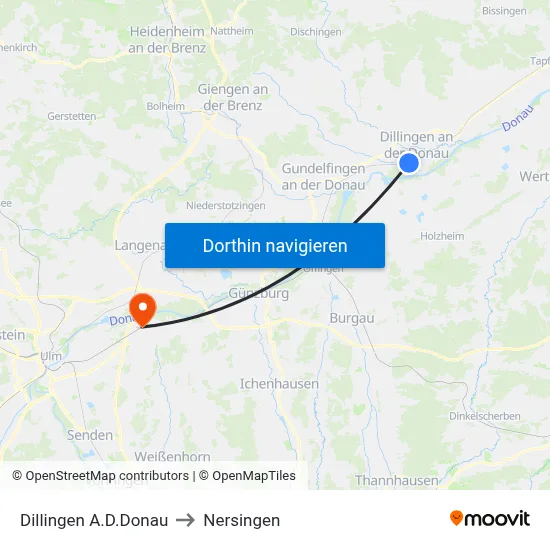 Dillingen A.D.Donau to Nersingen map