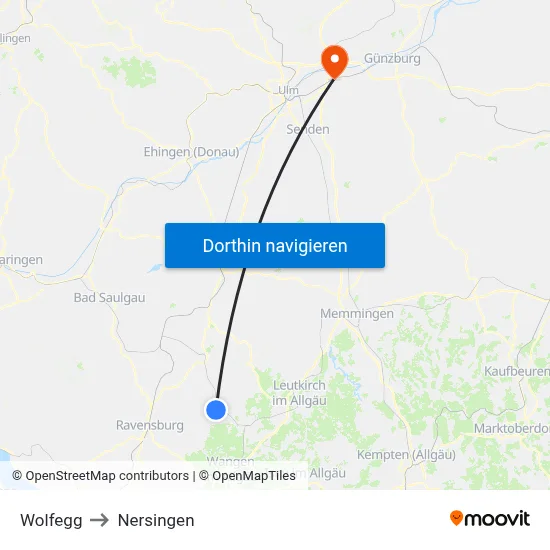 Wolfegg to Nersingen map