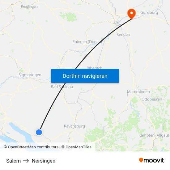 Salem to Nersingen map