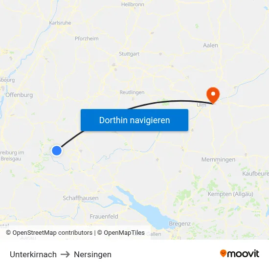 Unterkirnach to Nersingen map