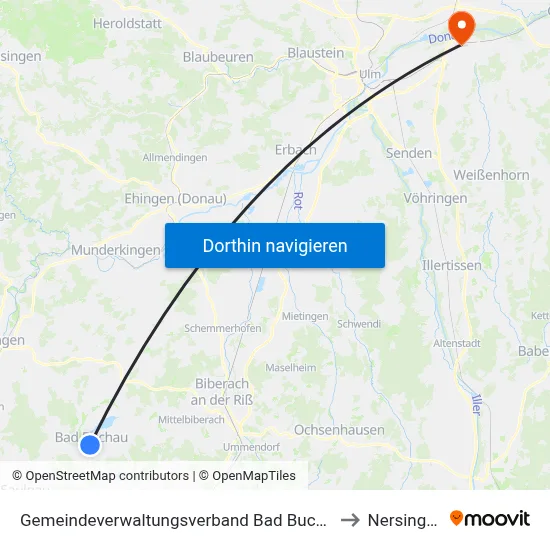 Gemeindeverwaltungsverband Bad Buchau to Nersingen map