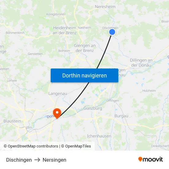 Dischingen to Nersingen map