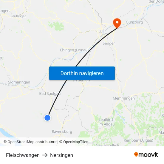 Fleischwangen to Nersingen map