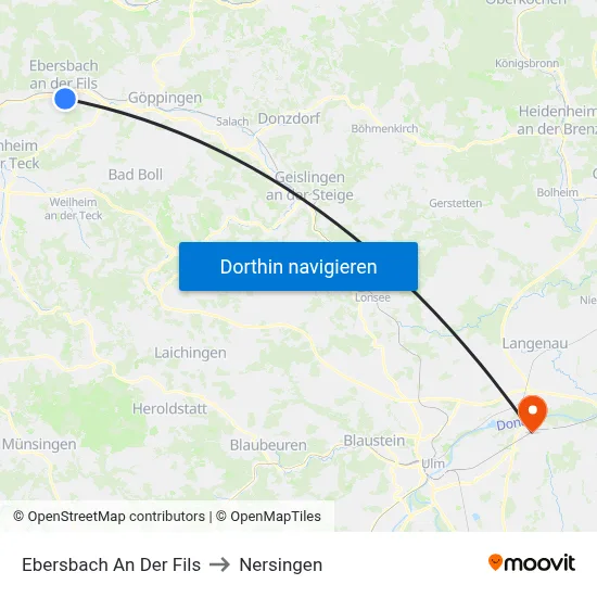 Ebersbach An Der Fils to Nersingen map