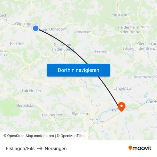 Eislingen/Fils to Nersingen map