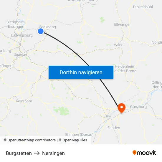 Burgstetten to Nersingen map