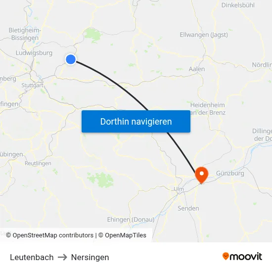 Leutenbach to Nersingen map