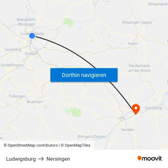 Ludwigsburg to Nersingen map