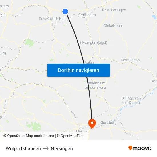 Wolpertshausen to Nersingen map