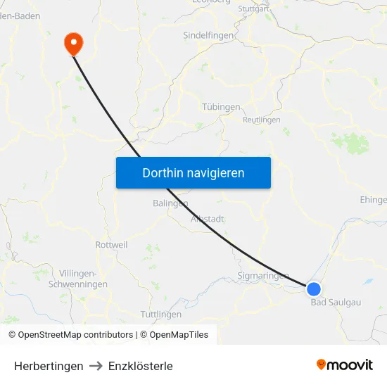 Herbertingen to Enzklösterle map