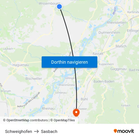 Schweighofen to Sasbach map