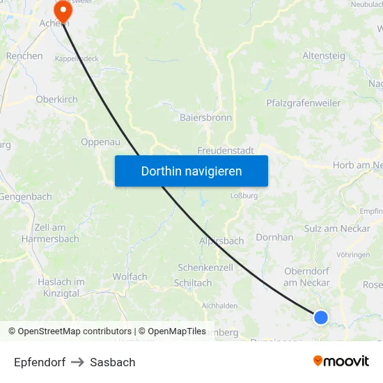 Epfendorf to Sasbach map