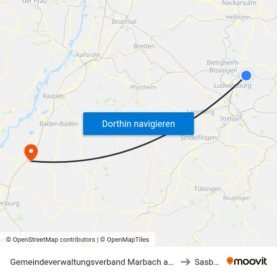Gemeindeverwaltungsverband Marbach am Neckar to Sasbach map