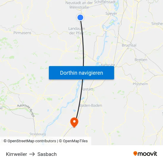 Kirrweiler to Sasbach map