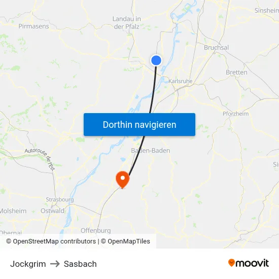 Jockgrim to Sasbach map