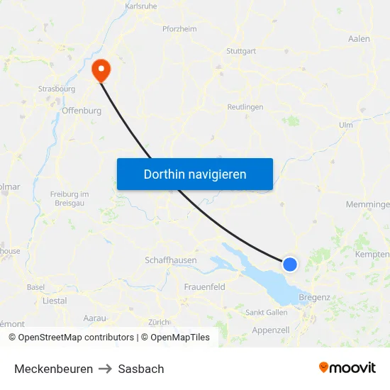 Meckenbeuren to Sasbach map
