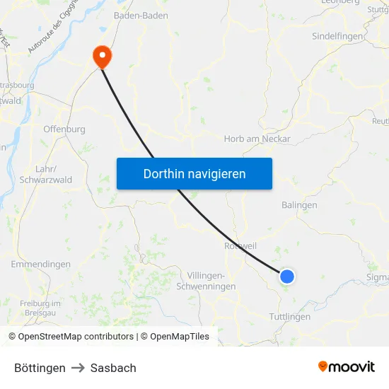 Böttingen to Sasbach map