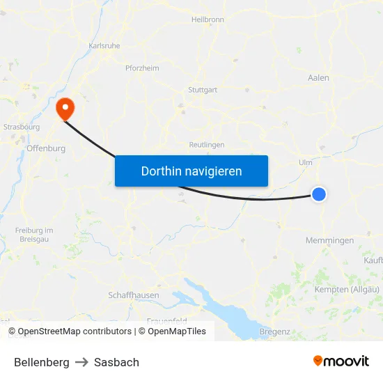 Bellenberg to Sasbach map