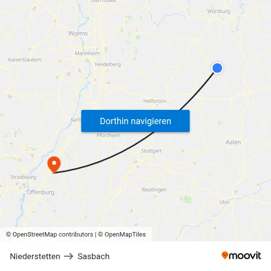 Niederstetten to Sasbach map