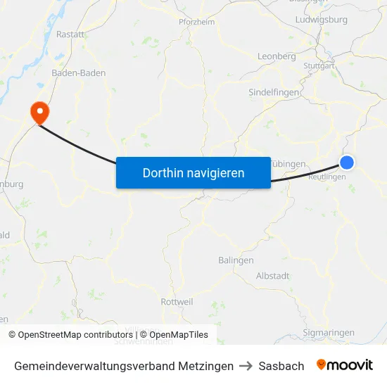 Gemeindeverwaltungsverband Metzingen to Sasbach map