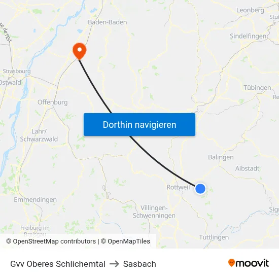 Gvv Oberes Schlichemtal to Sasbach map