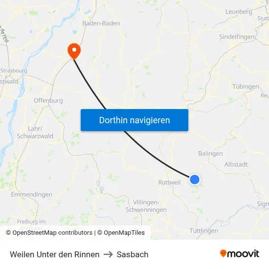 Weilen Unter den Rinnen to Sasbach map
