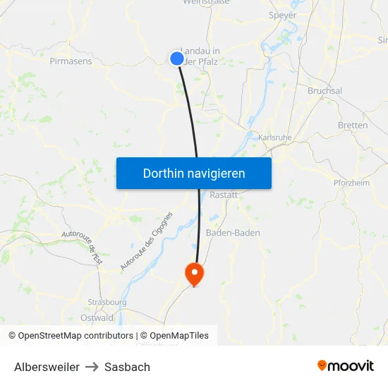 Albersweiler to Sasbach map