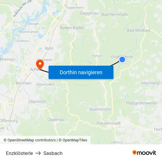 Enzklösterle to Sasbach map