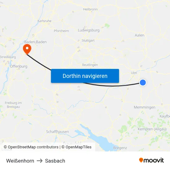 Weißenhorn to Sasbach map