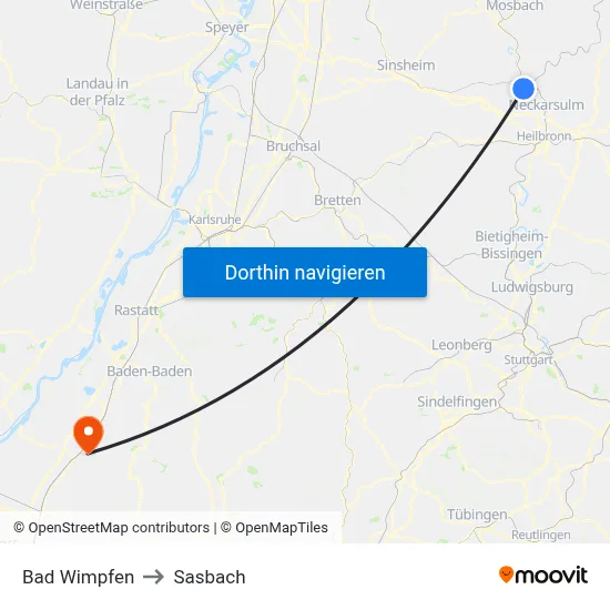 Bad Wimpfen to Sasbach map
