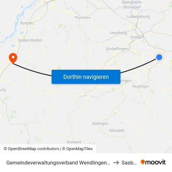 Gemeindeverwaltungsverband Wendlingen am Neckar to Sasbach map