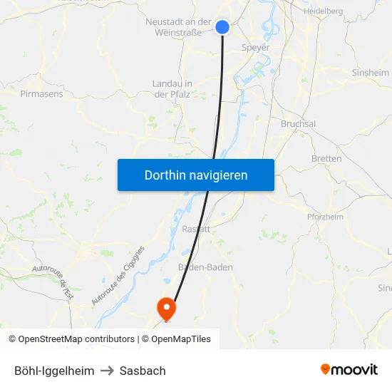 Böhl-Iggelheim to Sasbach map