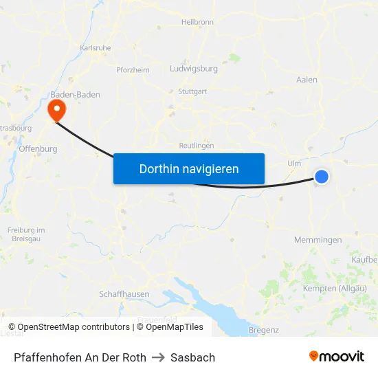 Pfaffenhofen An Der Roth to Sasbach map