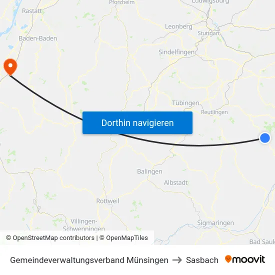 Gemeindeverwaltungsverband Münsingen to Sasbach map