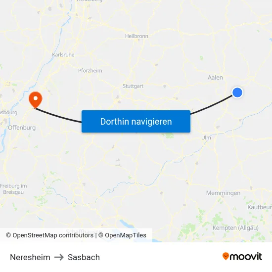 Neresheim to Sasbach map
