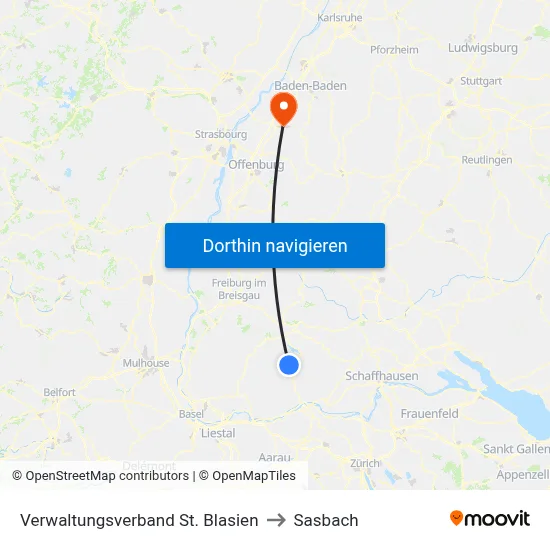 Verwaltungsverband St. Blasien to Sasbach map