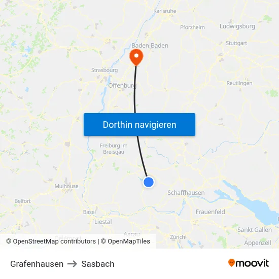Grafenhausen to Sasbach map
