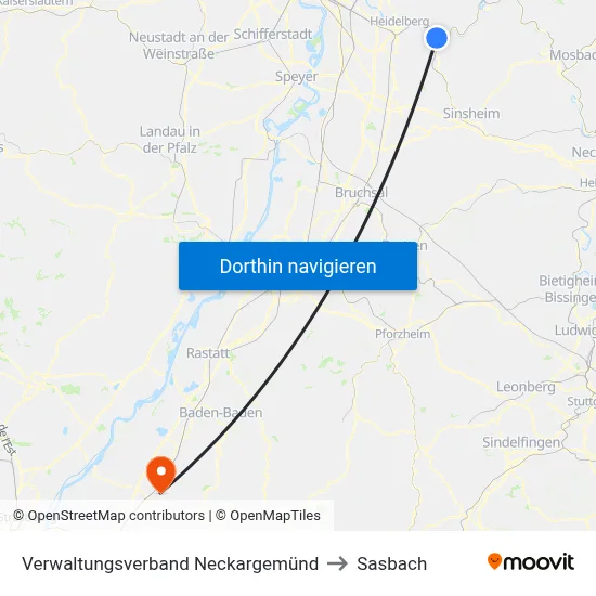 Verwaltungsverband Neckargemünd to Sasbach map
