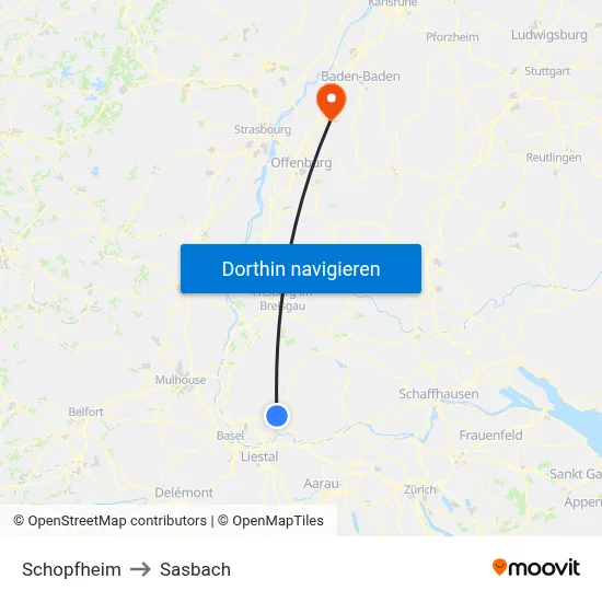 Schopfheim to Sasbach map