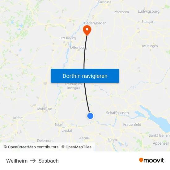 Weilheim to Sasbach map